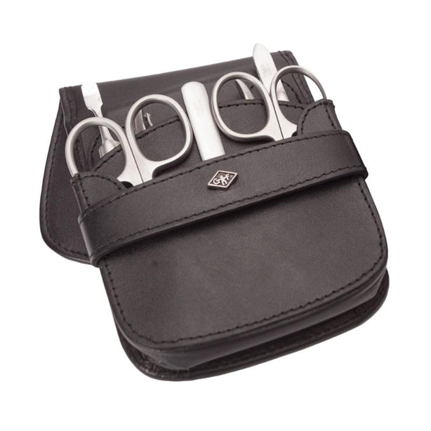 Giesen & Forsthoff Timor® 6-piece Manicure Set with sapphire nail file, in Black Cowhide Leather Pouch