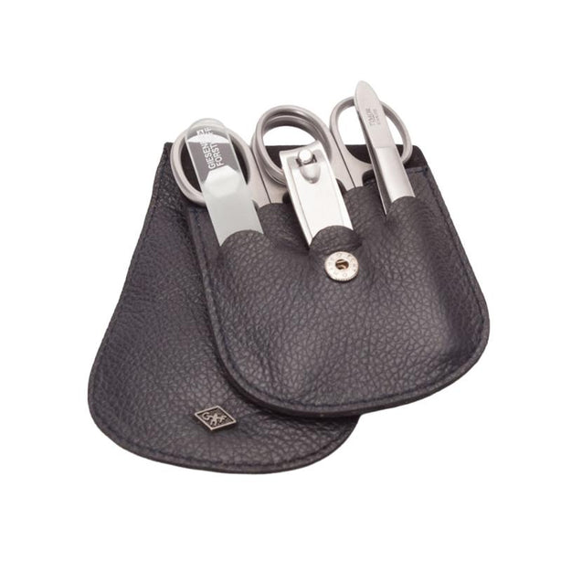 Giesen & Forsthoff Timor® 5-piece Manicure Set with glass nail file, in Navy Blue Grained Cowhide Leather Pouch