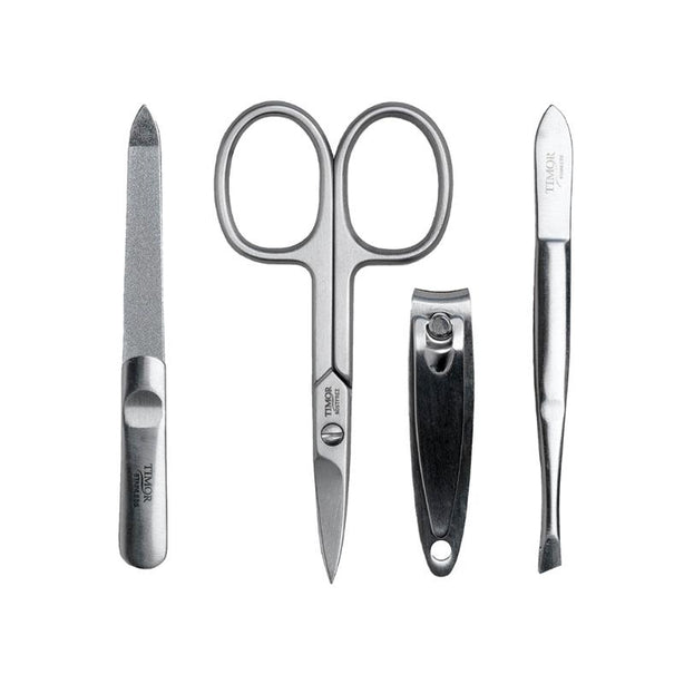 Giesen & Forsthoff Timor® 4-piece Manicure Set with sapphire nail file, in Black Calf Leather Pouch