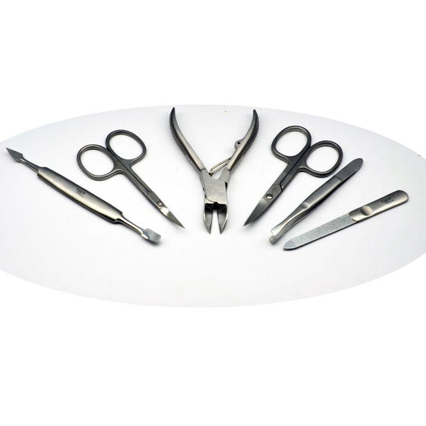 Giesen & Forsthoff Timor® 6-piece Manicure Set with sapphire nail file, in Black Cowhide Leather Pouch