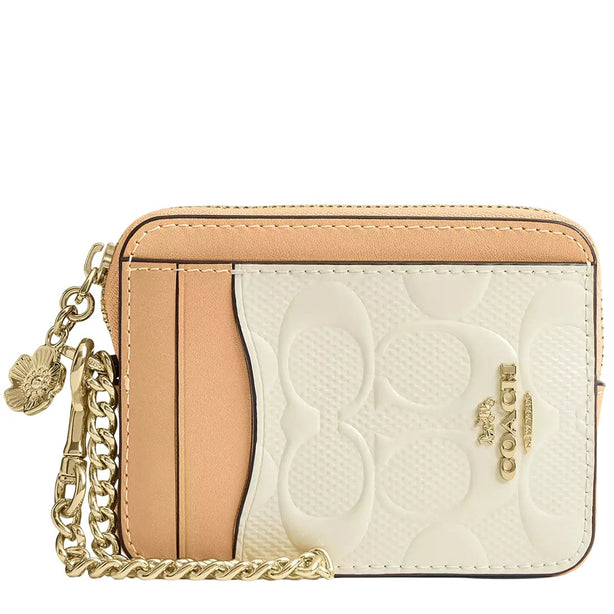 Coach Zip Card Case In Signature Leather With Charm - Light Lemon CFI28