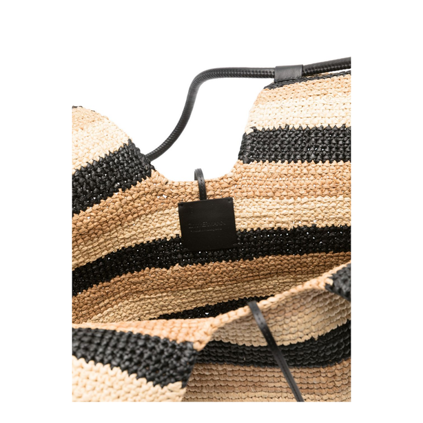 Goldentime Large Raffia Tote - Black Stripes
