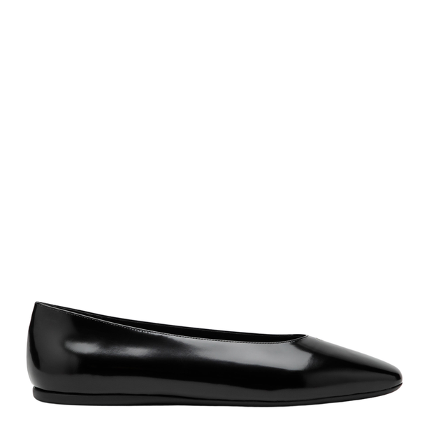 Black Brushed Leather Ballet Flats