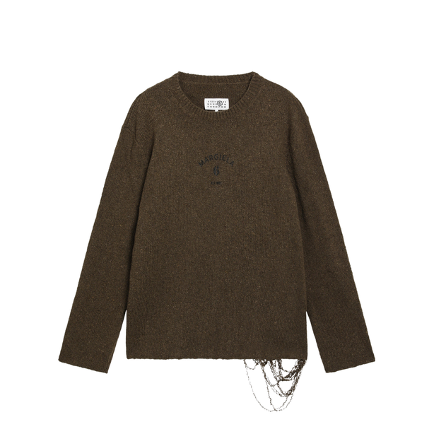 Crew-Neck Sweater In Khaki/Black Wool Blend