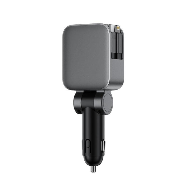 Acefast B27 60W Car Charger With Two Retractable Cables (2USB-C+1USB-L+1USB-A) - Metal Gray