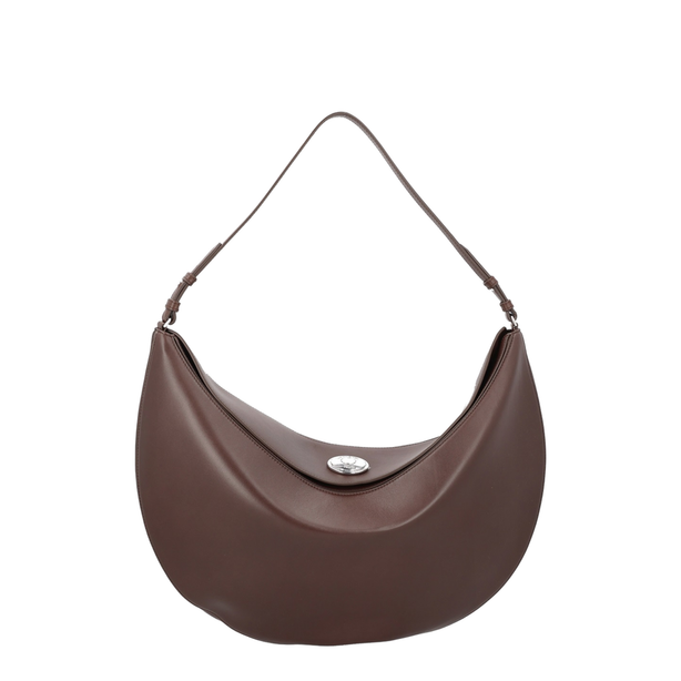 Large Calf Leather Shoulder Bag - Midnight Brown
