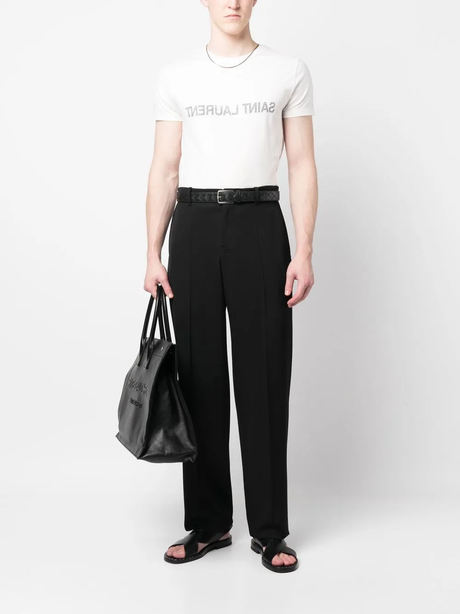 Saint Laurent White T-Shirt with Black Logo Pattern