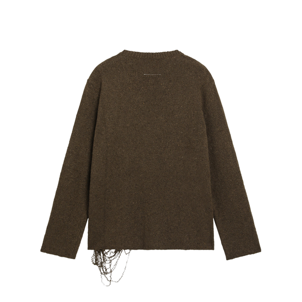 Crew-Neck Sweater In Khaki/Black Wool Blend