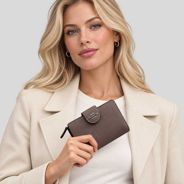 COACH Medium Corner Zip Wallet Dark Stone RS-CBO41