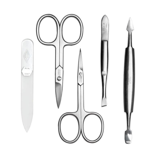 Giesen & Forsthoff Timor® 5-piece Manicure Set with glass nail file, in Mauve Grained Cowhide Leather Pouch