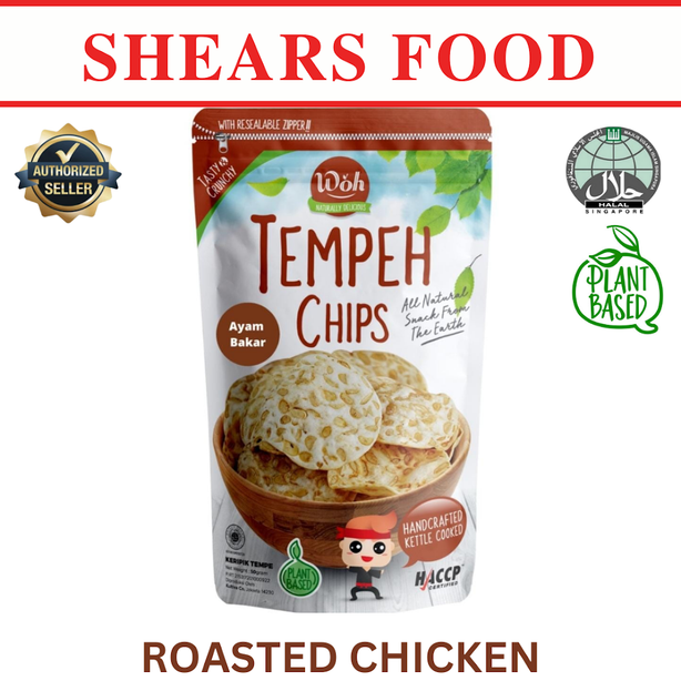 WOH Handcrafted Tempeh Chips Tempe Chips by Shears 100gms Roasted Chicken (Bundle of 6 packs)