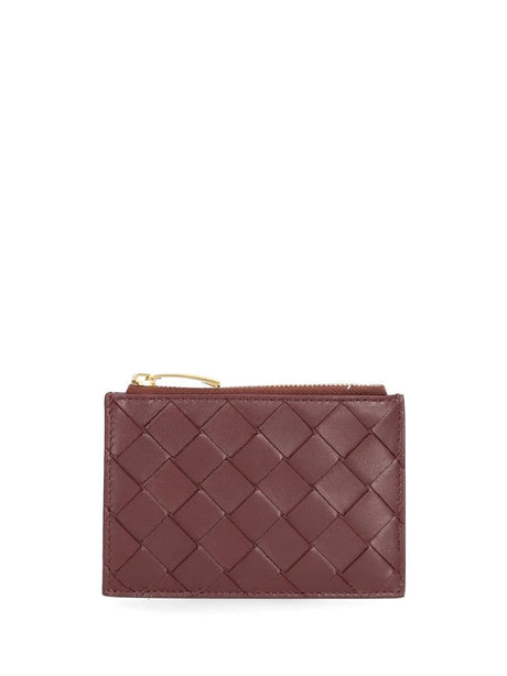 Bottega Veneta Woven Card Holder With Zip - Bordeaux
