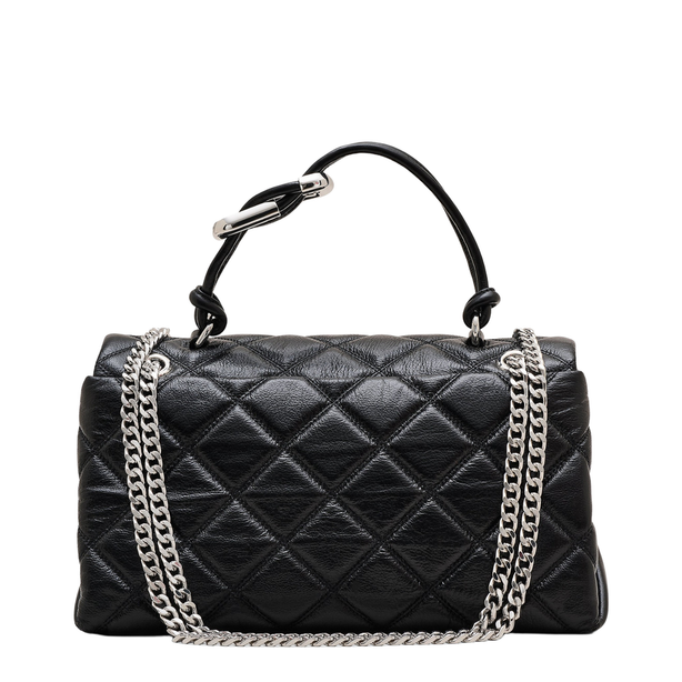 One Size Quilted Leather Shoulder Bag - Black