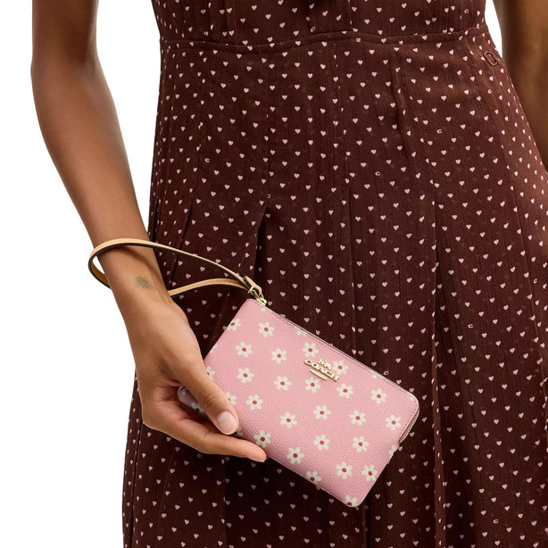 Coach Corner Zip Wristlet With Floral Print - Pink Multi CEX39