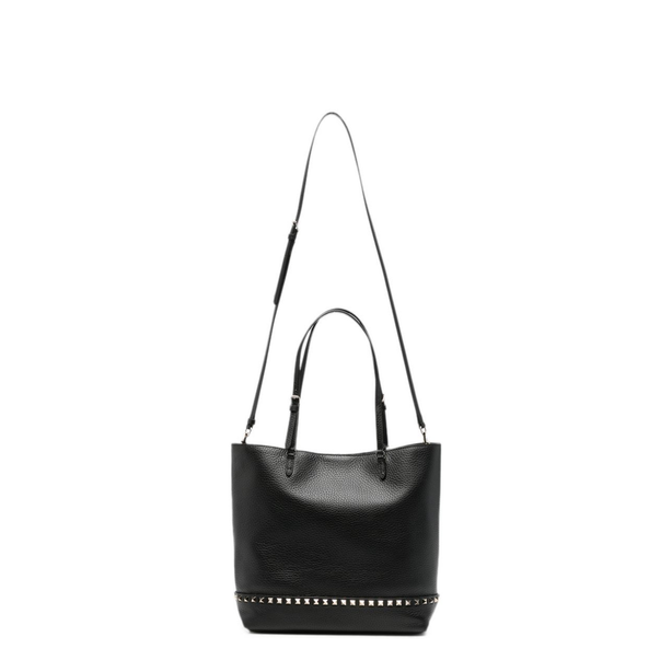 Rockstud Medium Grainy Calfskin Shopping Bag - Black