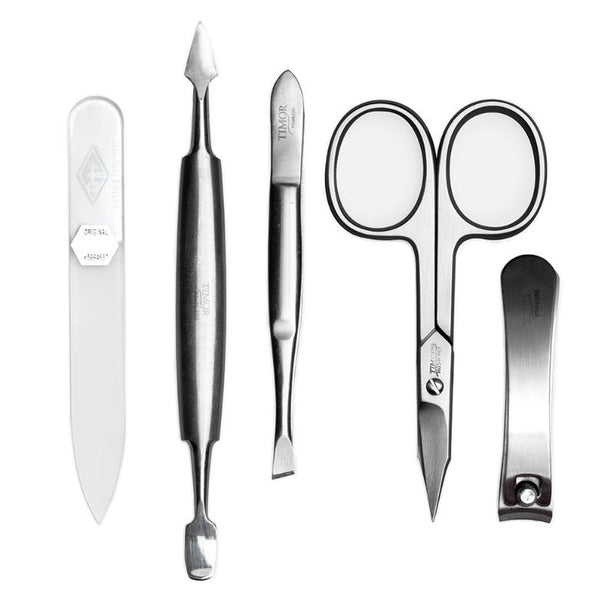 Giesen & Forsthoff Timor® 5-piece Manicure Set with glass nail file, in Vegan Natural Cork Leather Zipper Pouch