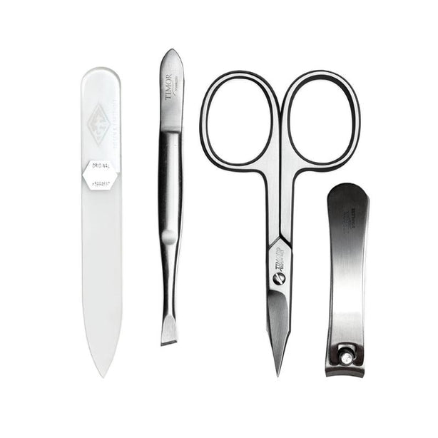 Giesen & Forsthoff imor® 4-piece Manicure Set with glass nail file, in Plum Grained Cowhide Leather Pouch