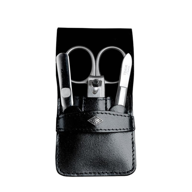 Giesen & Forsthoff Timor® 4-piece Manicure Set with sapphire nail file, in Black Calf Leather Pouch