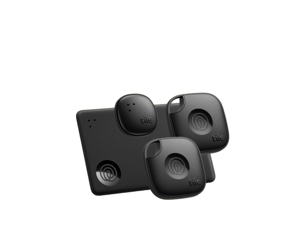TILE ESSENTIAL 4-PACK (2024) BLUETOOTH TRACKING DEVICES - BLACK, 
 (2 MATE, 1 SLIM & 1 STICKER)