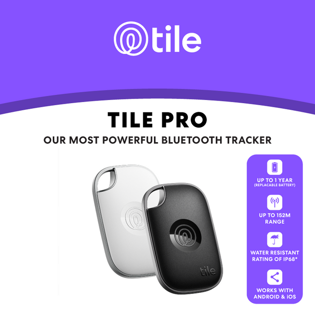 TILE PRO (2024) BLUETOOTH TRACKING DEVICE - BLACK AND WHITE, 2 PACK