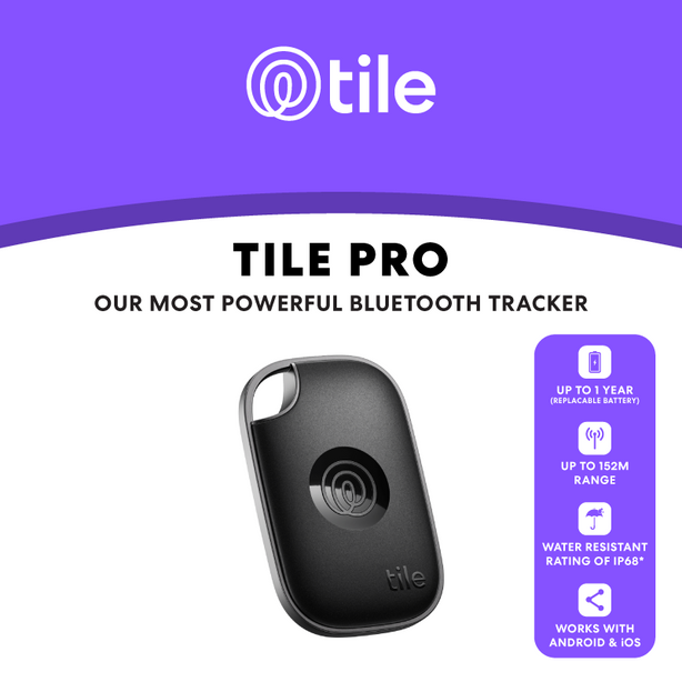 TILE PRO (2024) BLUETOOTH TRACKING DEVICE - BLACK, 1 PACK