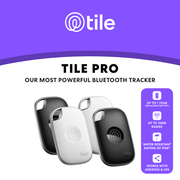 TILE PRO (2024) BLUETOOTH TRACKING DEVICE - BLACK AND WHITE, 4 PACK