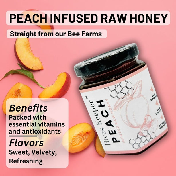 Hives Keeper Premium Peach Infused Raw Honey