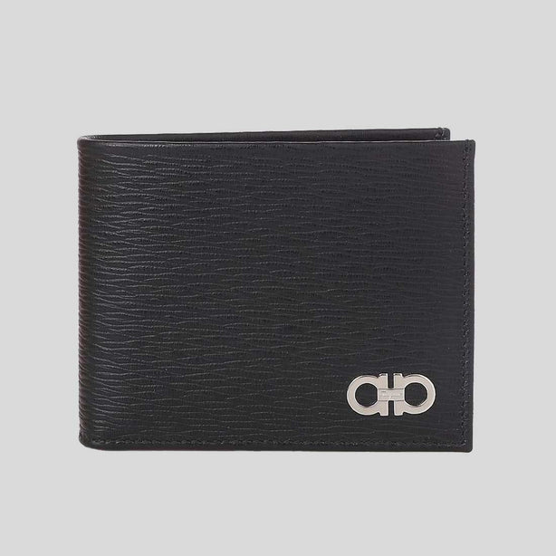 FERRAGAMO Gancini Men's Leather Bifold Wallet Black/Red RS-685978