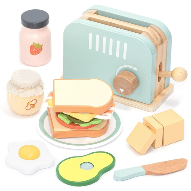 StitchesandTweed Wooden Toaster Toy Set Play Pretend Breakfast Set