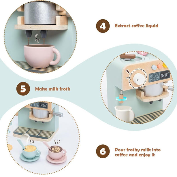 StitchesandTweed Coffee Maker Toy Wooden Montessori Learning Toys