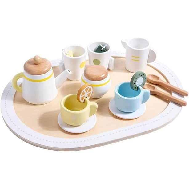StitchesandTweed All in One Wooden Play Pretend Complete Afternoon Tea Set Kitchen Toy
