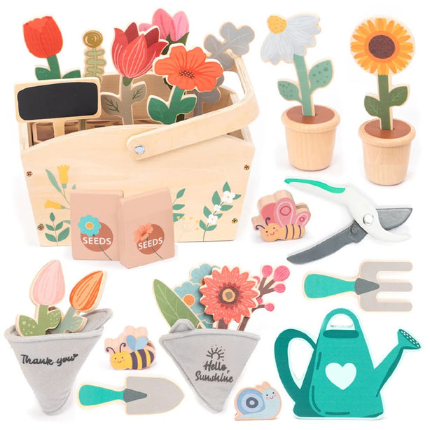 StitchesandTweed Wooden Little Garden Toy, Children Montessori Play Pretend Gardener Simulation Plants Toy for Kids Toddler