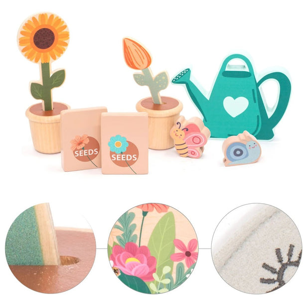 StitchesandTweed Wooden Little Garden Toy, Children Montessori Play Pretend Gardener Simulation Plants Toy for Kids Toddler