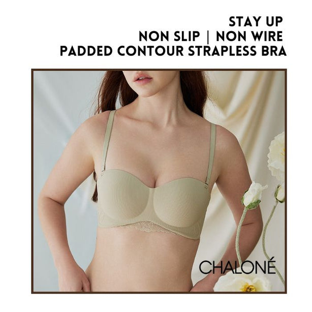 Chalone Non Wire Padded Strapless Push Up Bra for Small Busts Stay Up Slip Free No Silicone Seamless for T-shirt