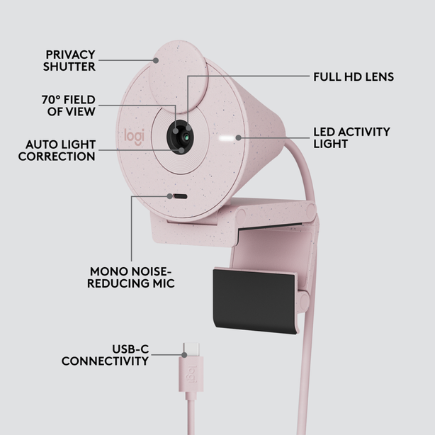 Logitech Brio 300 Full Hd Webcam - Rose