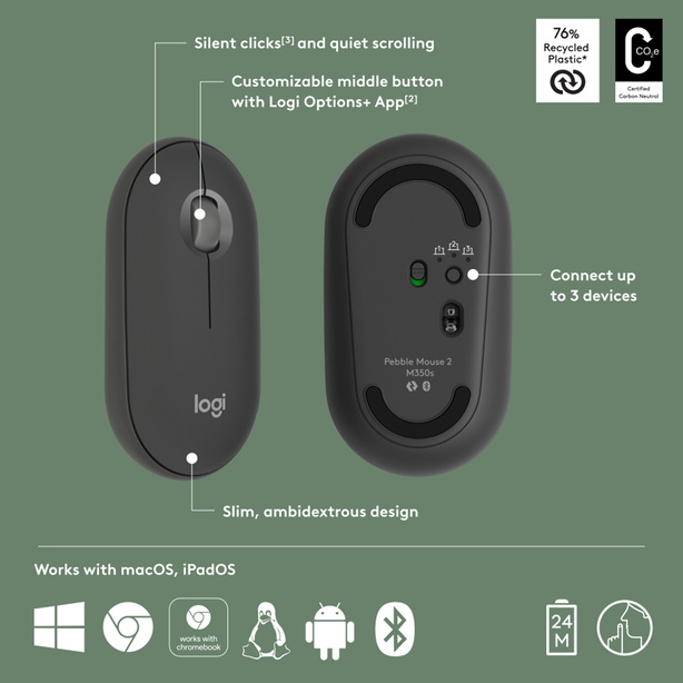 Logitech Pebble Mouse 2 M350S - Tonal Graphite