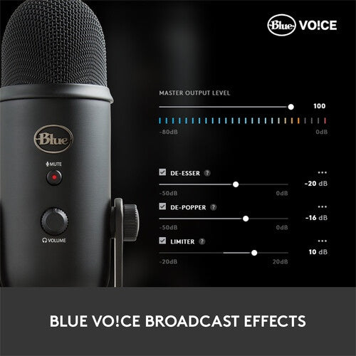 Logitech For Creators Blue Yeti USB Microphone for Recording, Streaming, Gaming, Podcasting on PC and Mac, Condenser Mic for Laptop or Computer with Blue VO!CE Effects, Adjustable Stand, Plug and Play
