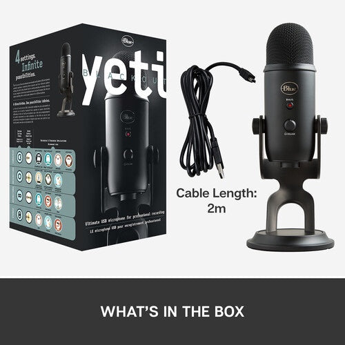 Logitech For Creators Blue Yeti USB Microphone for Recording, Streaming, Gaming, Podcasting on PC and Mac, Condenser Mic for Laptop or Computer with Blue VO!CE Effects, Adjustable Stand, Plug and Play
