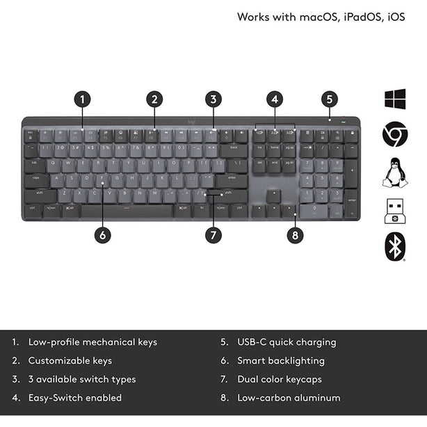 Logitech Mx Mechanical Wireless Keyboard Graphite