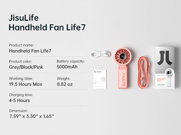 JISULIFE HANDHELD FAN LIFE7 5000MAH-PINK