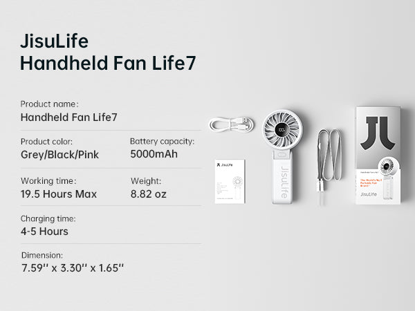 JISULIFE HANDHELD FAN LIFE7 5000MAH-LIGHT GREY