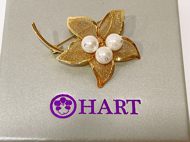 HART Five-Petals Three-Pearls Gold Silver Floral Pin Brooch Series