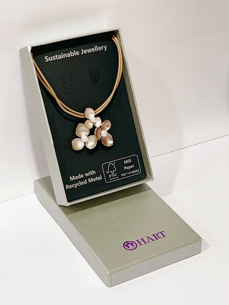 HART Gold Enamel Painted 3-Petals White Pearl Choker
