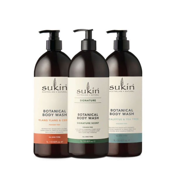 Sukin Botanical Body Wash 1Lx3 (Signature + Eucalyptus & Tea Tree + Ylang Ylang & Cedar)