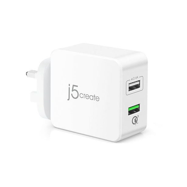 J5Create 2-Port USB 30W Charger W/ QC3.0