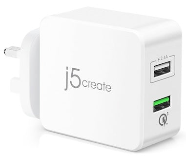 J5Create 2-Port USB 30W Charger W/ QC3.0