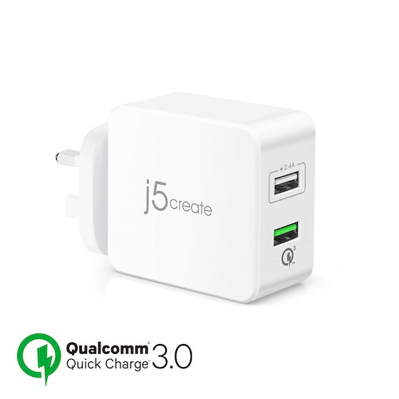 J5Create 2-Port USB 30W Charger W/ QC3.0
