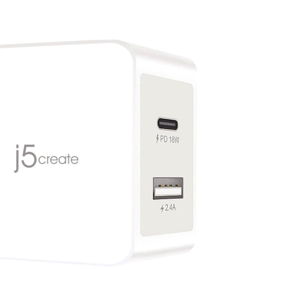 J5Create 30W 2-Port PD USB-C Mobile Charger Power Delivery & Quick Charge