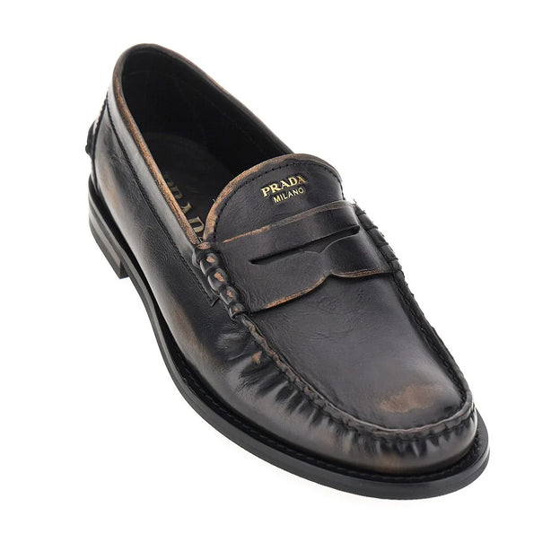 PRADA Antique finish leather loafers