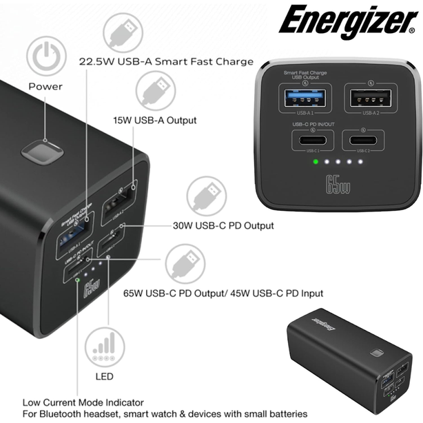 Energizer Xp20004Pd Powerbank 20000Mah 65W Fast Charging Blk